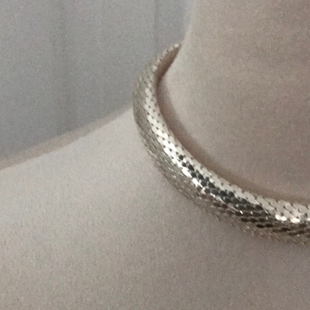 Silver Textured Choker Necklace - Picture 2 of 6